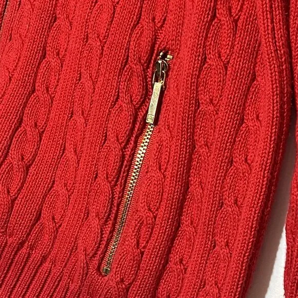 Ralph Lauren Women Sweater Cardigan Cable Knit Large Petite Red Christmas - Picture 8 of 13